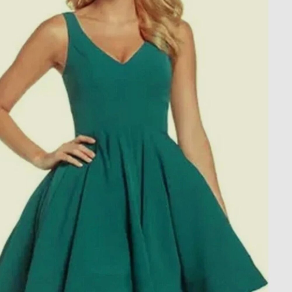 NWT Ieena For Mac Duggal Teal Green Blue High Neck Fit & Flare Dress Size 2 $238